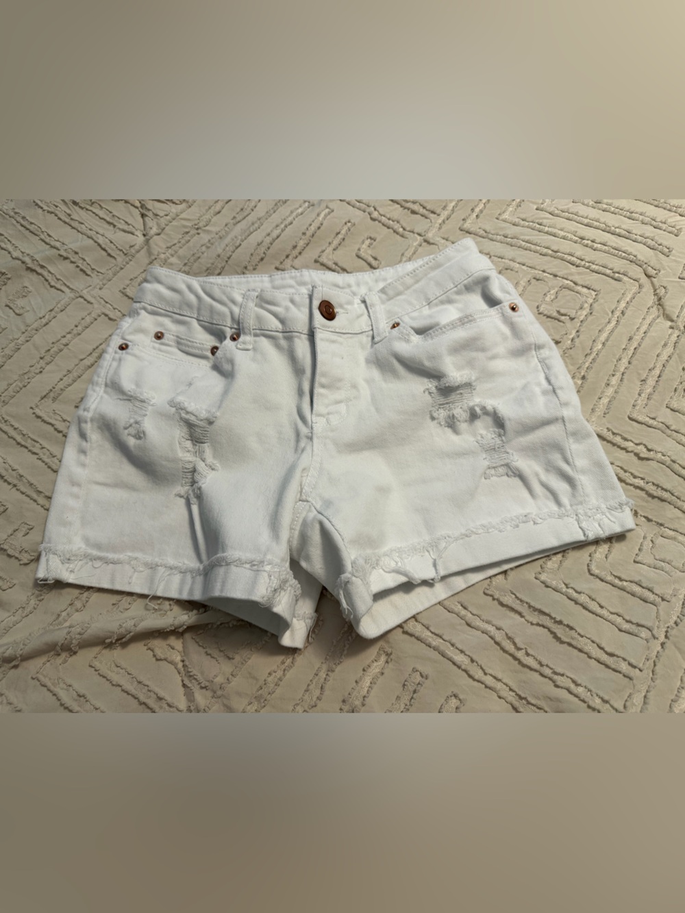 Time and Tru White Distressed High-Rise Jean Shorts